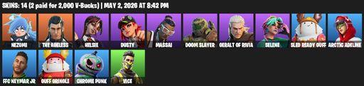 [PC/PSN/XBOX] | 14 skins | Nezumi | The Ageless | Helsie | Dusty | Massai | Doom Slayer | Geralt of Rivia | Selene | Sled Ready Guff | Arctic Adeline | Full Access