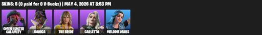 [PC/PSN] | 5 skins | Omen Hunter Calamity | Danica | The Bride | Carletta | Melodie Mars | Poison's Kiss | Default Pickaxe | Full Access