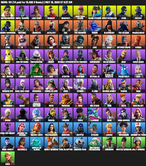 [PC/PSN/XBOX] | 101 skins | OG STW | Lara Croft | Reaper Axe | Royale Bomber | Ghoul Trooper | Prodigy | Warpaint | Rose Team Leader | Cloud Striker | Full Access