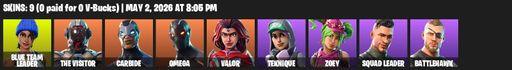 [PC/XBOX] | 9 skins | Omega | Blue Team Leader | The Visitor | Carbide | Valor | Teknique | Zoey | Squad Leader | Battlehawk | Onslaught | Positron | Full Access