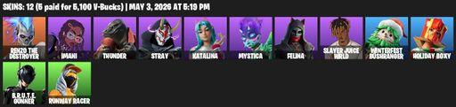 [PC/PSN] | 12 skins | 550 V-bucks | Renzo the Destroyer | Imani | Thunder | Stray | Katalina | Mystica | Felina | Slayer Juice WRLD | Full Access