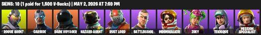 [PC/PSN/XBOX] | 10 skins | Take The L | Mako | Rogue Agent | Carbide | Dark Voyager | Hazard Agent | Rust Lord | Battlehawk | Moonwalker | Zoey | Full Access