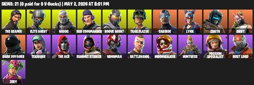 [PC/PSN] | 21 skins | 500 V-bucks | Take The L | The Reaper | Elite Agent | Havoc | Sub Commander | Rogue Agent | Trailblazer | Carbide | Lynx | Full Access