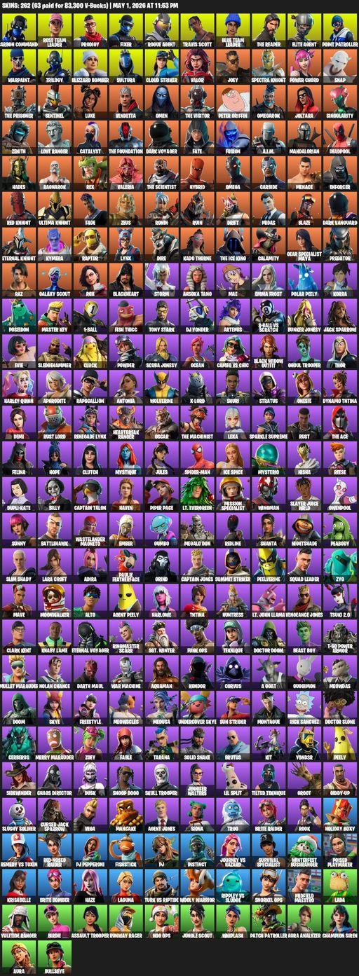 [PC/PSN/XBOX] | 262 skins | Take The L | OG STW | Travis Scott | The Reaper | Elite Agent | Omega | Lara Croft | Carbon Commando | Rose Team Leader | Full Access