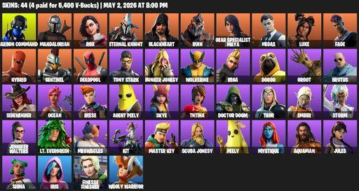 [PC/XBOX] | 44 skins | 650 V-bucks | Carbon Commando | Mandalorian | Rox | Eternal Knight | Blackheart | Ruin | Gear Specialist Maya | Midas | Luxe | Full Access