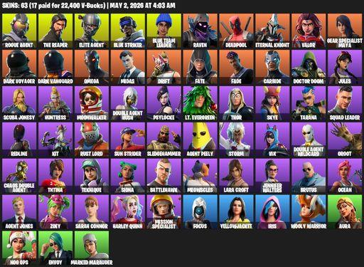 [PC/PSN/XBOX] | 63 skins | Leviathan Axe | Take The L | The Reaper | Elite Agent | Omega | Lara Croft | Rogue Agent | Blue Striker | Blue Team Leader | Full Access