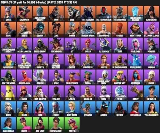 [PC/PSN/XBOX] | 75 skins | Lynx | Calamity | Frozen Red Knight | Ruin | Dire | The Ice King | The Foundation | The Prisoner | Frozen Love Ranger | Full Access