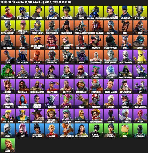 [PC/PSN/XBOX] | 91 skins | Take The L | OG STW | Royale Knight | The Reaper | Elite Agent | Blue Squire | Omega | Prodigy | Blue Striker | Trailblazer | Full Access