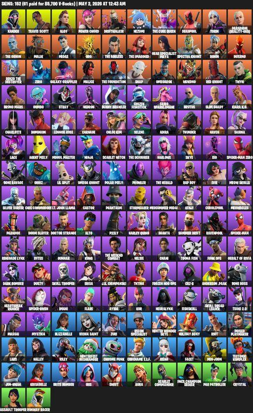 [PC/PSN/XBOX] | 152 skins | Travis Scott | Xander | Aloy | Power Chord | Driftwalker | Nezumi | The Cube Queen | Deadpool | Torin | Full Access