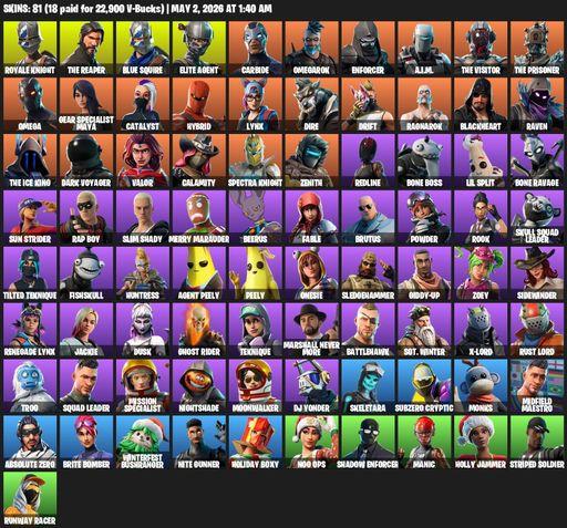 [PC/PSN/XBOX] | 81 skins | Take The L | Royale Knight | The Reaper | Elite Agent | Blue Squire | Omega | Carbide | Omegarok | Enforcer | A.I.M. | Full Access