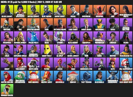 [PC/PSN/XBOX] | 61 skins | 600 V-bucks | Floss | Black Knight | Sparkle Specialist | Royale Knight | Blue Squire | Lara Croft | Rogue Agent | Midas | Full Access