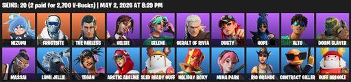 [PC/PSN/XBOX] | 20 skins | Nezumi | Frostbite | The Ageless | Helsie | Selene | Geralt of Rivia | Dusty | Hope | Alto | Doom Slayer | Massai | Full Access