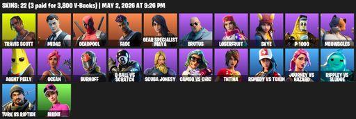 [PC/PSN/XBOX] | 22 skins | Travis Scott | Midas | Deadpool | Fade | Gear Specialist Maya | Brutus | Loserfruit | Skye | P-1000 | Meowscles | Full Access