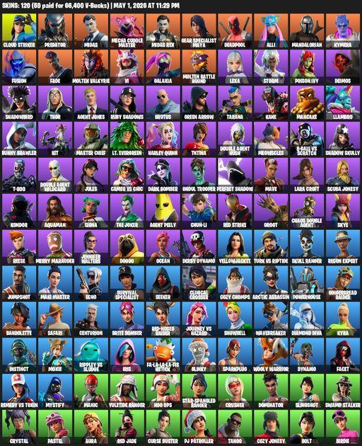[PC/PSN/XBOX] | 120 skins | Merry Mint Axe | Leviathan Axe | Lara Croft | Cloud Striker | Predator | Midas | Mecha Cuddle Master | Midas Rex | Full Access