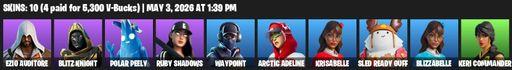 [PC/XBOX] | 10 skins | Ezio Auditore | Blitz Knight | Polar Peely | Ruby Shadows | Waypoint | Arctic Adeline | Krisabelle | Sled Ready Guff | Full Access