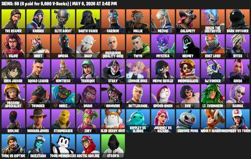 [PC/XBOX] | 55 skins | Take The L | The Reaper | Elite Agent | Omega | Xander | Darth Vader | Carbide | Malik | Mizuki | Calamity | Full Access