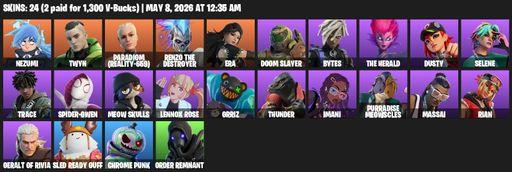 [PC/PSN/XBOX] | 24 skins | 700 V-bucks | Nezumi | Twyn | Paradigm (Reality-659) | Renzo the Destroyer | Era | Doom Slayer | Bytes | The Herald | Dusty | Full Access
