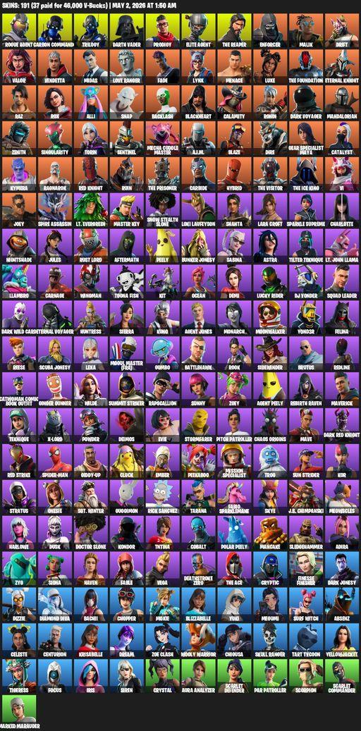 [PC/PSN/XBOX] | 191 skins | Leviathan Axe | Take The L | The Reaper | Elite Agent | Lara Croft | Rogue Agent | Carbon Commando | Trilogy | Darth Vader | Full Access