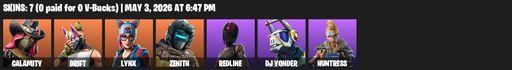 [PC/PSN] | 7 skins | Calamity | Drift | Lynx | Zenith | Redline | DJ Yonder | Huntress | Reckoning | Scorcher | Scratchmark | Rift Edge | Balloon Axe | Full Access