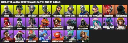 [PC/PSN/XBOX] | 27 skins | Take The L | Royale Knight | The Reaper | Elite Agent | Blue Squire | Mako | Havoc | Trailblazer | Rogue Agent | Full Access