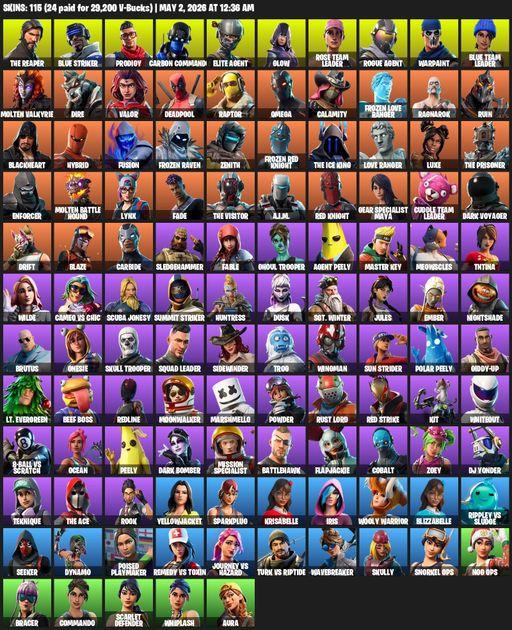 [PC/PSN/XBOX] | 115 skins | Merry Mint Axe | Take The L | OG STW | The Reaper | Elite Agent | Omega | Blue Striker | Prodigy | Carbon Commando | Glow | Full Access