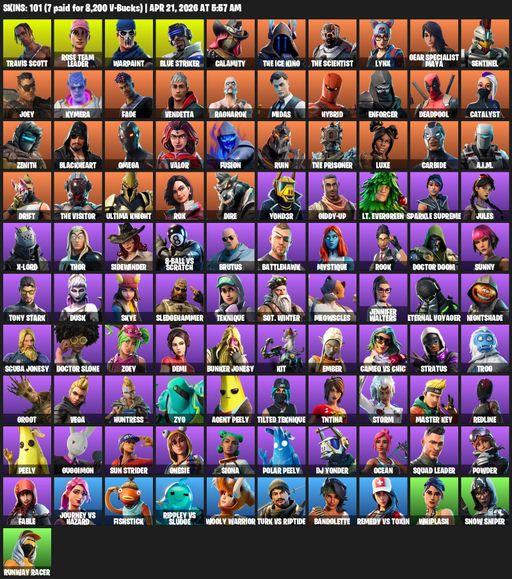 [PC/XBOX] | 101 skins | OG STW | Travis Scott | Omega | Rose Team Leader | Warpaint | Blue Striker | Calamity | The Ice King | The Scientist | Lynx | Full Access