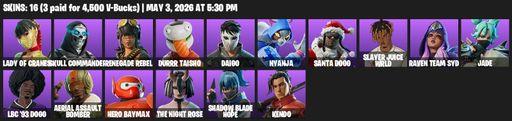[PC/PSN/XBOX] | 16 skins | 1500 V-bucks | Lady of Cranes | Skull Commander | Renegade Rebel | Durrr Taisho | Daigo | Nyanja | Santa Dogg | Full Access