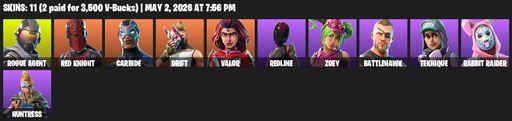 [PC/PSN/XBOX] | 11 skins | 500 V-bucks | Rogue Agent | Red Knight | Carbide | Drift | Valor | Redline | Zoey | Battlehawk | Teknique | Rabbit Raider | Full Access