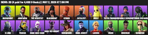 [PC/XBOX] | 20 skins | Breakpoint | John Wick | The Scientist | Blackheart | Hybrid | Catalyst | Peely | Tilted Teknique | Sparkle Supreme | Full Access