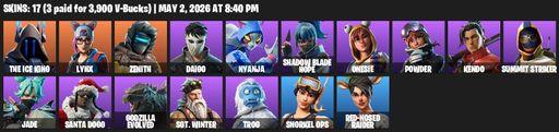 [PC/PSN/XBOX] | 17 skins | The Ice King | Lynx | Zenith | Daigo | Nyanja | Shadow Blade Hope | Onesie | Powder | Kendo | Summit Striker | Jade | Full Access