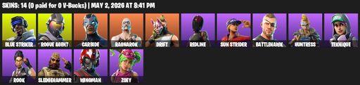 [PC] | 14 skins | Blue Striker | Rogue Agent | Carbide | Ragnarok | Drift | Redline | Sun Strider | Battlehawk | Huntress | Teknique | Rook | Full Access