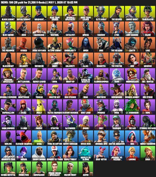 [PC/PSN/XBOX] | 106 skins | 1050 V-bucks | Take The L | Floss | OG STW | Black Knight | Sparkle Specialist | Royale Knight | The Reaper | Elite Agent | Full Access