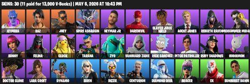 [PC/PSN/XBOX] | 30 skins | Leviathan Axe | Lara Croft | Kymera | Raz | Joey | Spire Assassin | Neymar Jr | Daredevil | Slayer Juice WRLD | Agent Jones | Full Access