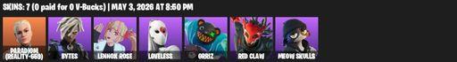 [PC/PSN/XBOX] | 7 skins | 900 V-bucks | Paradigm (Reality-659) | Bytes | Lennox Rose | Loveless | Grriz | Red Claw | Meow Skulls | Red's Rippers | Full Access