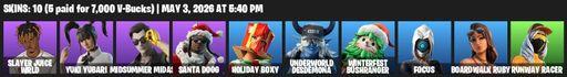 [PC/PSN/XBOX] | 10 skins | 1100 V-bucks | Slayer Juice WRLD | Yuki Yubari | Midsummer Midas | Santa Dogg | Holiday Boxy | Underworld Desdemona | Full Access