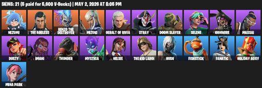 [PC/PSN] | 21 skins | Nezumi | The Ageless | Renzo the Destroyer | Mizuki | Geralt of Rivia | Stray | Doom Slayer | Selene | Highwire | Massai | Dusty | Full Access