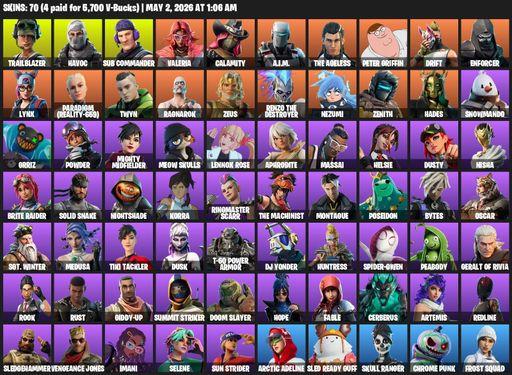 [PC/PSN/XBOX] | 70 skins | Trailblazer | Havoc | Sub Commander | Valeria | Calamity | A.I.M. | The Ageless | Peter Griffin | Drift | Enforcer | Lynx | Full Access