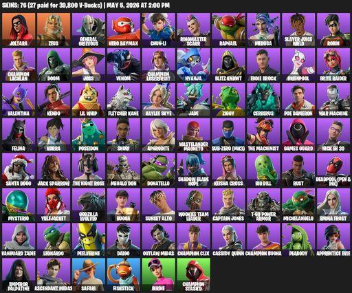 [PC/XBOX] | 76 skins | Joltara | Zeus | General Grievous | Hero Baymax | Chun-Li | Ringmaster Scarr | Raphael | Medusa | Slayer Juice WRLD | Robin | Full Access