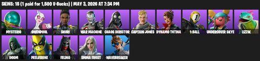 [PC/PSN/XBOX] | 15 skins | Mysterio | Gwenpool | Shuri | War Machine | Chaos Director | Captain Jones | Dynamo TNTina | 1-Ball | Undercover Skye | Full Access
