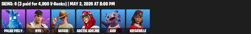 [PC/PSN/XBOX] | 6 skins | Polar Peely | Ryu | Safari | Arctic Adeline | Axo | Krisabelle | Spider Snare | Blade of the Waning Moon | Holly Hatchets | Full Access