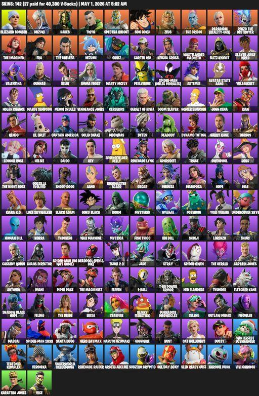 [PC/XBOX] | 142 skins | Renegade Raider | Blizzard Bomber | Mizuki | Hades | Twyn | Spectra Knight | Son Goku | Zeus | The Origin | Full Access