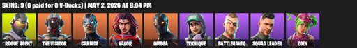 [PC/PSN/XBOX] | 9 skins | Omega | Rogue Agent | The Visitor | Carbide | Valor | Teknique | Battlehawk | Squad Leader | Zoey | Onslaught | Lollipopper | Full Access