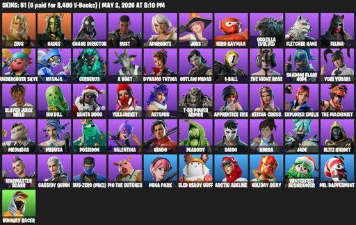 [PC/XBOX] | 51 skins | Zeus | Hades | Chaos Director | Rust | Aphrodite | Joss | Hero Baymax | Godzilla Evolved | Fletcher Kane | Felina | Full Access
