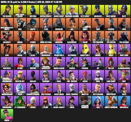 [PC/PSN/XBOX] | 81 skins | Take The L | Floss | OG STW | Royale Knight | The Reaper | Elite Agent | Blue Squire | Omega | Lara Croft | Full Access