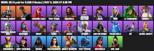 [PC/PSN/XBOX] | 28 skins | Eternal Knight | Fade | Summer Fable | Tony Stark | Aquaman | Jennifer Walters | Jules | Thor | Lt. Evergreen | Unpeely | Full Access