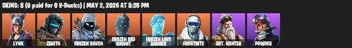 [PC/XBOX] | 8 skins | Lynx | Zenith | Frozen Raven | Frozen Red Knight | Frozen Love Ranger | Frostbite | Sgt. Winter | Powder | Scorcher | Full Access