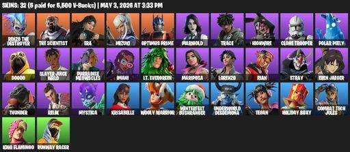 [PC/XBOX] | 32 skins | Renzo the Destroyer | The Scientist | Era | Mizuki | Optimus Prime | Marigold | Trace | Highwire | Clone Trooper | Polar Peely | Full Access