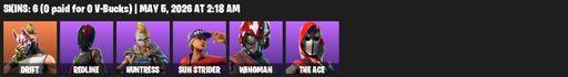 [PC/PSN/XBOX] | 6 skins | 650 V-bucks | Drift | Redline | Huntress | Sun Strider | Wingman | The Ace | Rift Edge | Lug Axe | Balloon Axe | Full Access