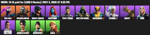 [PC/PSN/XBOX] | 14 skins | Galaxia | Mandalorian | Green Arrow | Mystique | Tony Stark | Doctor Doom | Wolverine | Storm | Groot | Thor | Full Access