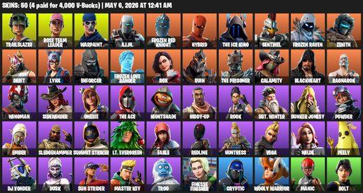 [PC/XBOX] | 50 skins | OG STW | Reaper Axe | Trailblazer | Rose Team Leader | Warpaint | A.I.M. | Frozen Red Knight | Hybrid | The Ice King | Sentinel | Full Access